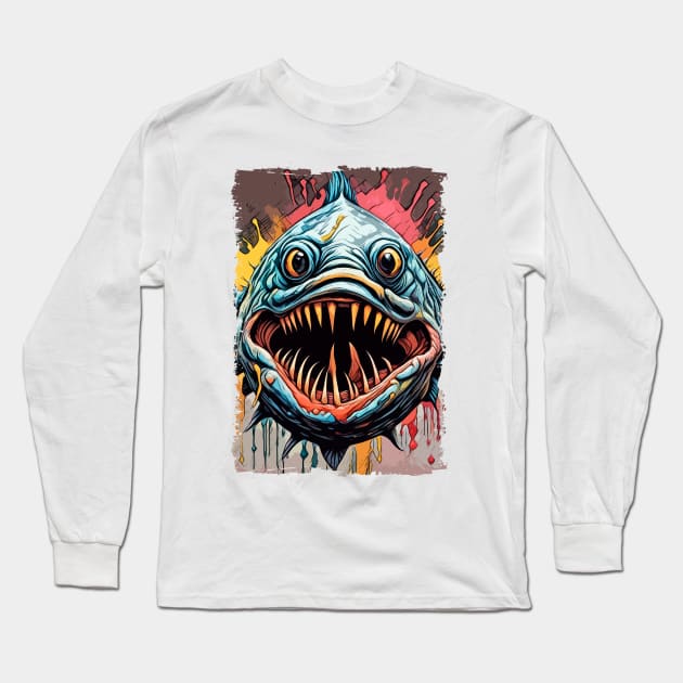 Piranha Amazon River Monster fish Abstract Fantasy Art Illustration Long Sleeve T-Shirt by Naumovski